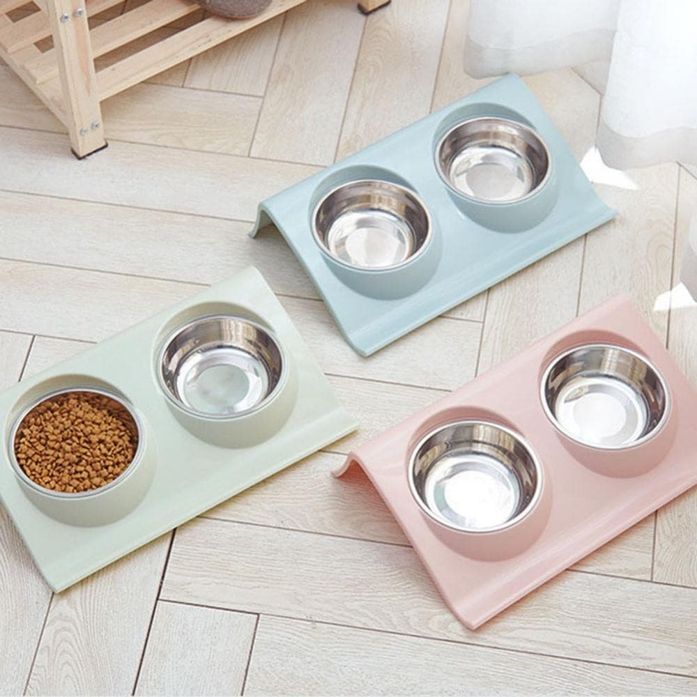 Comedouro E Bebedouro Pote Ração Duplo para Cães Gatos Cachorros Pets Tigela Inox Elevado Premium