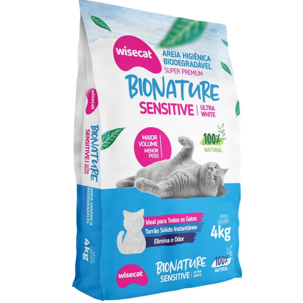 Areia Sanitária Para Gatos Wisecat Bionature Sensitive 4kg