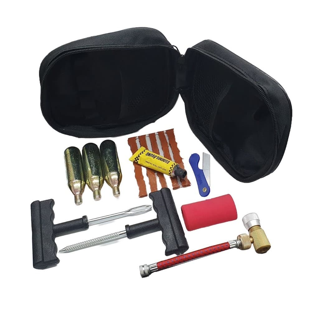 Kit Reparo Furo Pneu Viagem Completo C/14 Peças Bike Moto