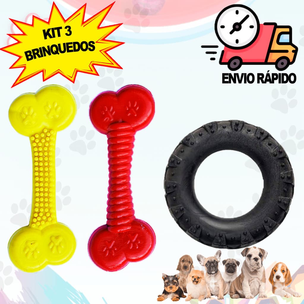 Kit de Brinquedo Mordedore Maciço Para Cães Cachorro Pequeno Porte