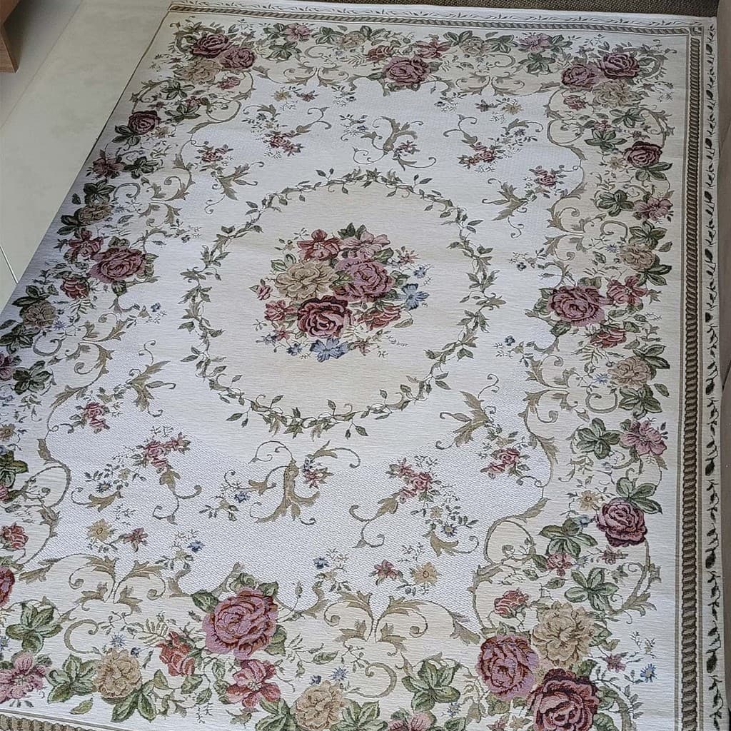 Tapete Sala Antiderrapante 1,40X2,00M Floral Jasmin 02 Bege
