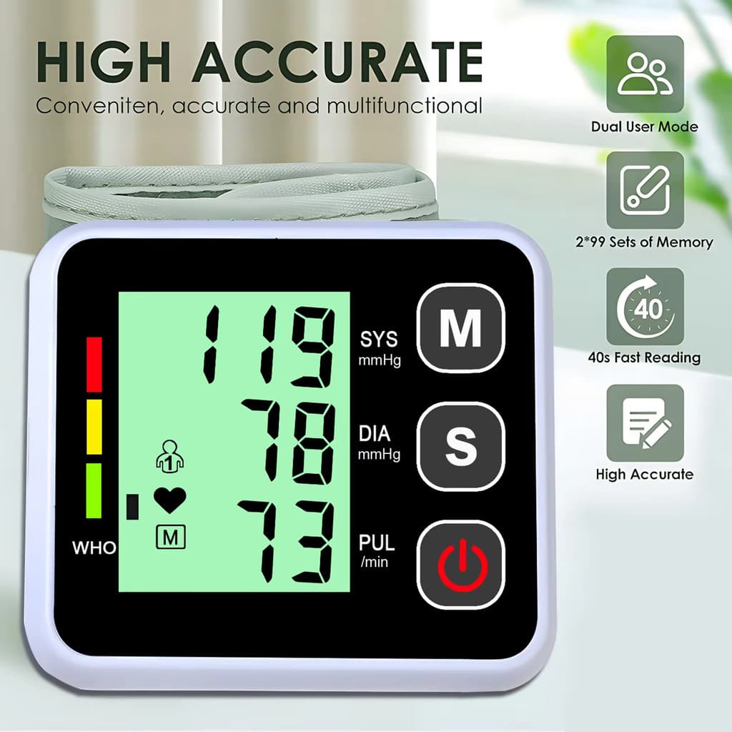 Monitor Digital De Pressão Arterial De Pulso Com Frequência , Esfigmomanômetro Portátil Para Cuidados De Saúde Doméstico