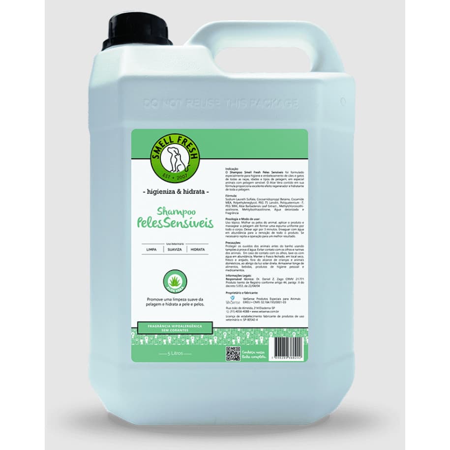 Shampoo Pet  Peles Sensíveis Smell Fresh  5L - Aloe Vera (para cães e gatos)
