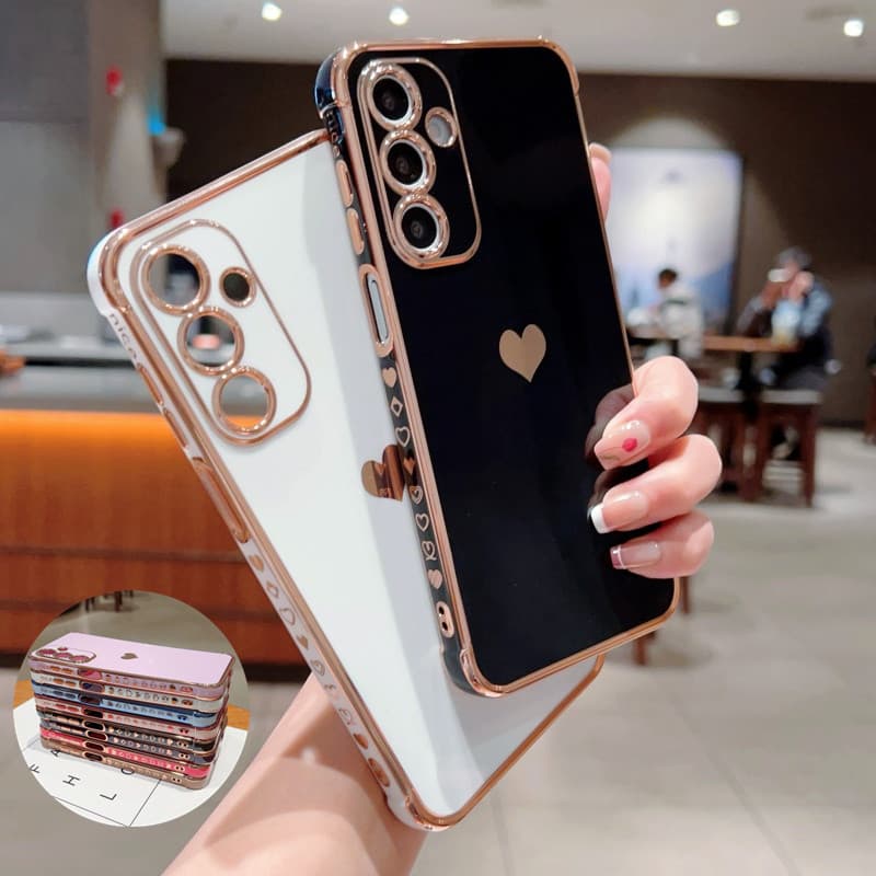 Capa Luxuosa Com Revestimento Lateral De Coração Amor Para Samsung Galaxy A17 A16 A15 A14 A13 A56 A36 A55 A35 A54 A34 A2