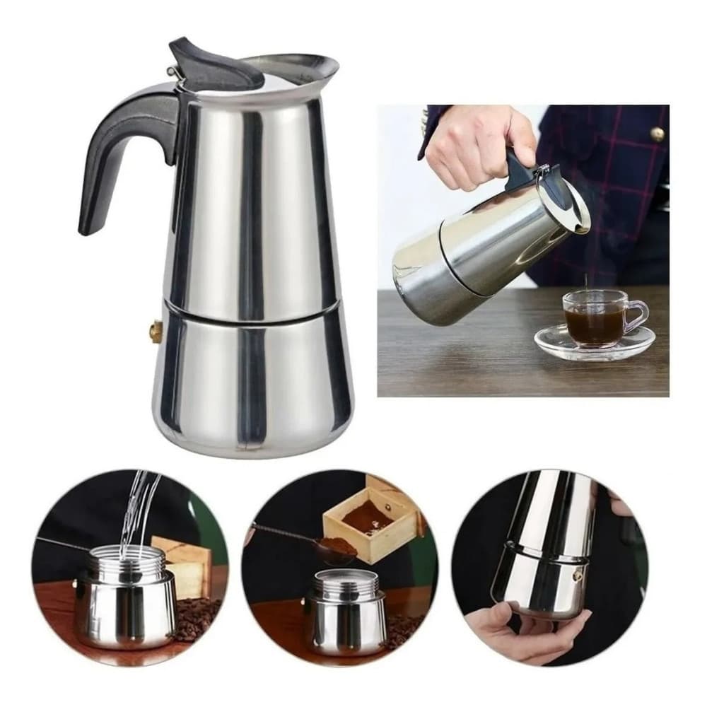 Cafeteira Italiana Aço Inox 6 Xícaras Original Premium Maquina Café Expresso Extração Por Pressão