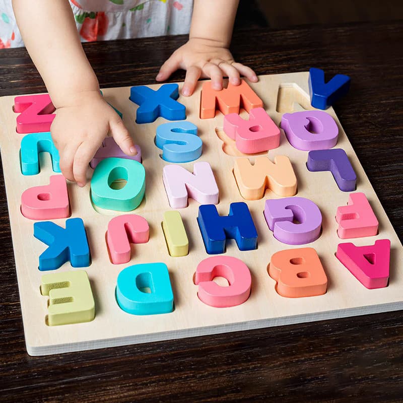 Enigma de madeira Montessori Brinquedos para Bebê Crianças Alfabeto Número Forma Jogos Early Brinquedos Educativos
