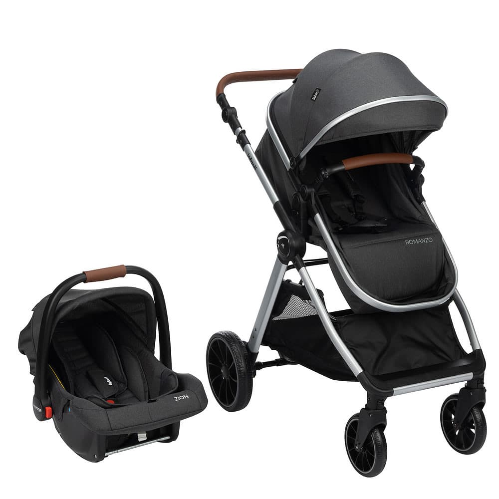 Carrinho Romanzo Moisés Bebê Conforto DUO Travel System preto granizo Infanti