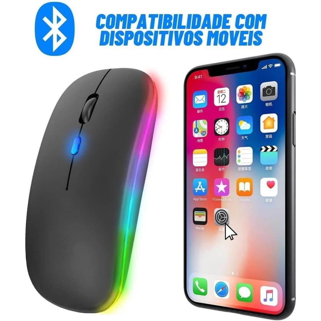 Mouse Sem Fio Bluetooth Bateria Recarregável 1600Dpi Ideal Para Computadores Celulares Tablets