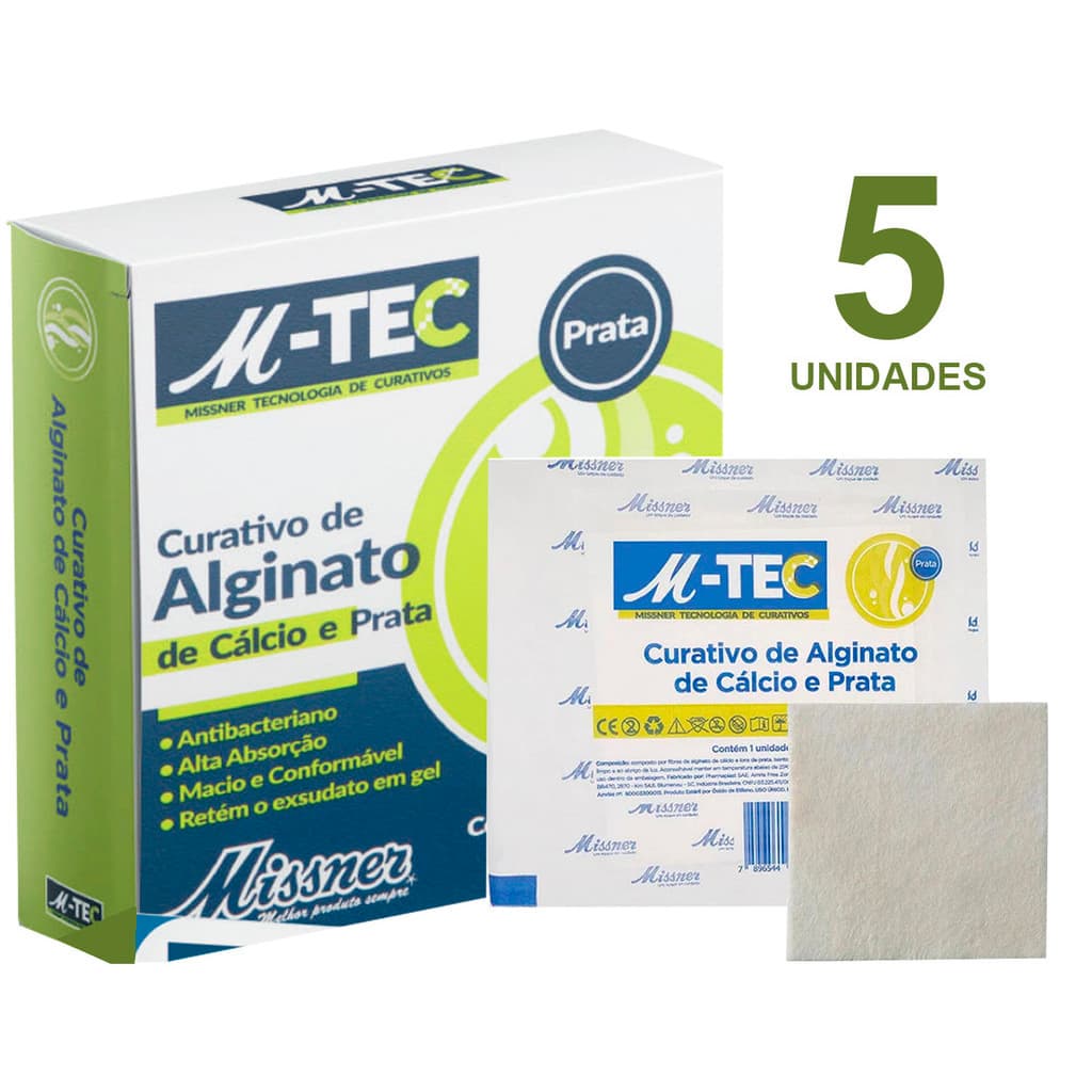 Kit 05 Curativo de Alginato de prata 10x10cm Missner queimaduras feridas