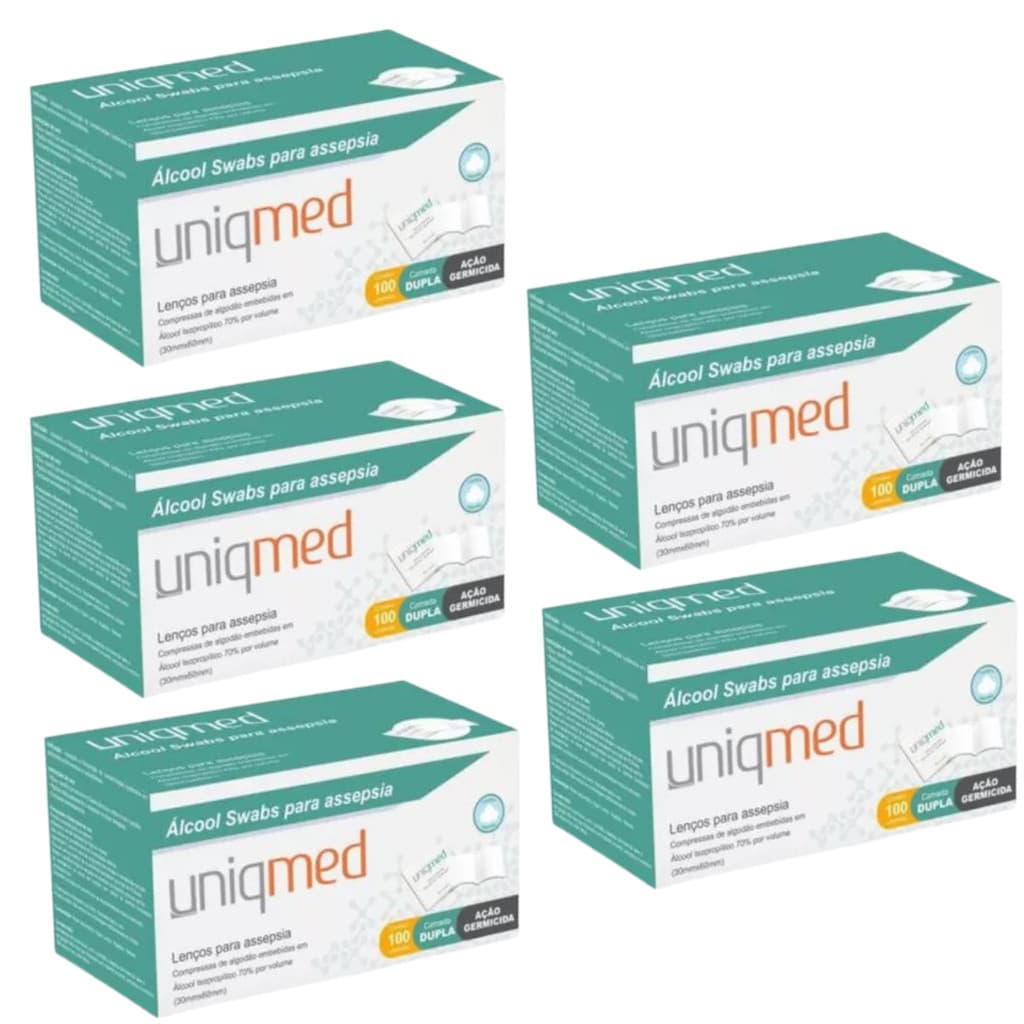 KIT 500 SWAB ALCOOL 70%CONTRA BACTERIAS,VIRUS E GERMES ASSEPSIA UNIQMED