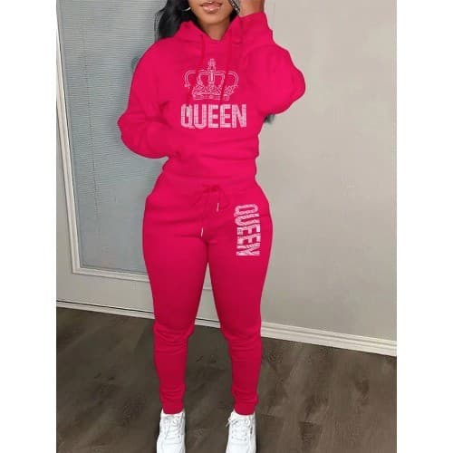 Conjunto  Moletom Com Capuz, Calça De Moletom Estampado Com Letras Para Outono / Inverno tendência  casual  e esportiva