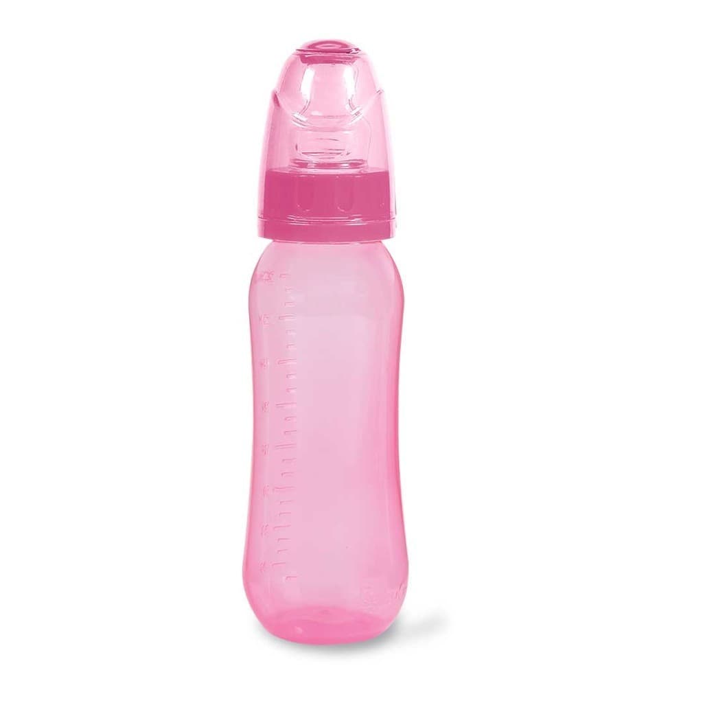 Mamadeira Bico Macio com Tampa Higiênica Rosa Menina 240ml BabyGo