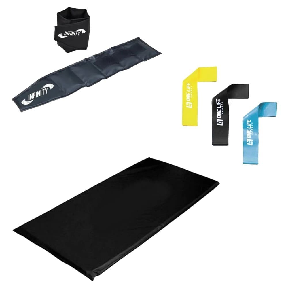 Kit Mini Band + Colchonete + Caneleira 1kg Treino em Casa Fisioterapia Aeróbico
