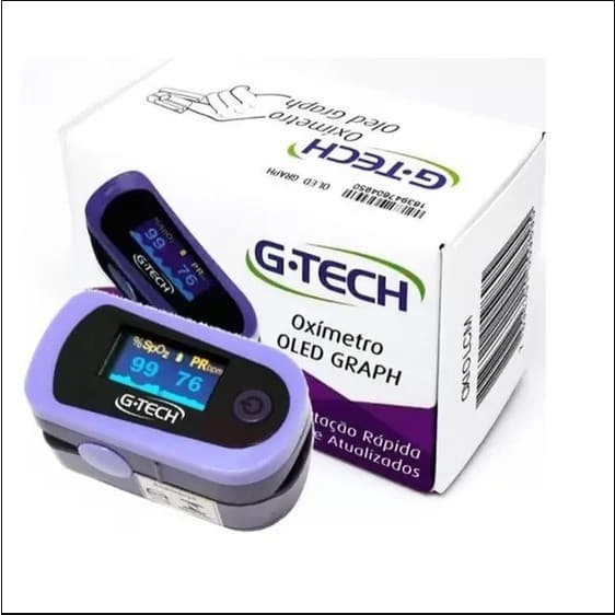 Oxímetro De Pulso O-Graph OLED G-Tech Oxiolcm Roxo Para Dedo OU Oximetro G-tech Led Azul Com Estojo
