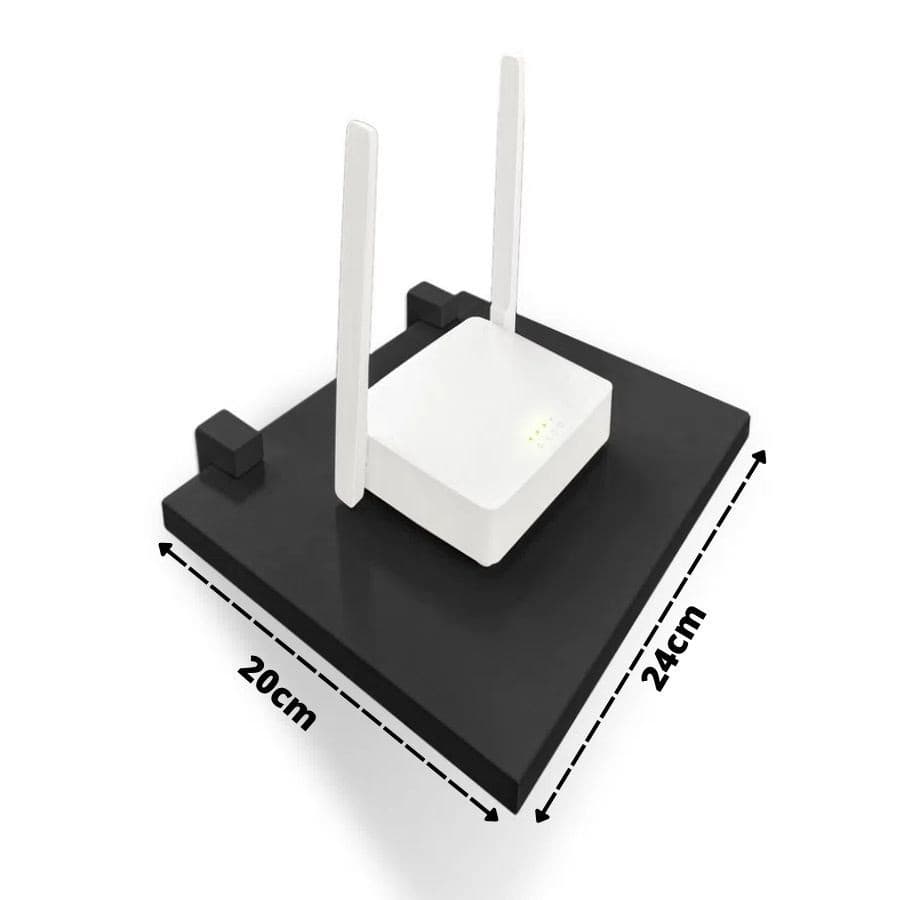 Prateleira Porta Modem 24x20x1.2cm Preta Suporte Invisivel Parede
