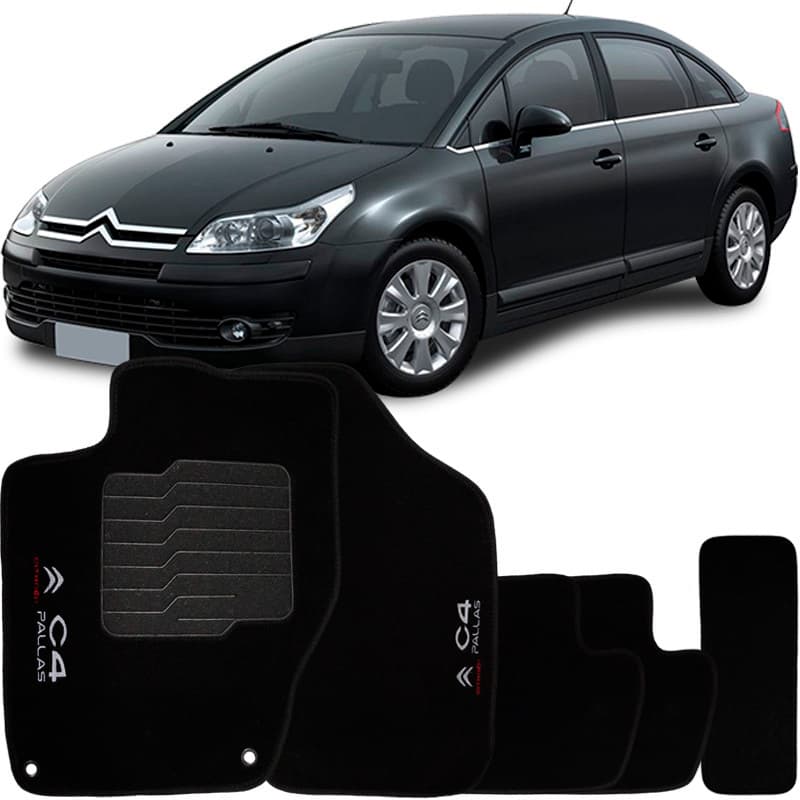 Jogo de Tapete 5 Peças Automotivo Carpete Citroen C4 Pallas 2008 à 2013 Soft Logo Bordado Preto