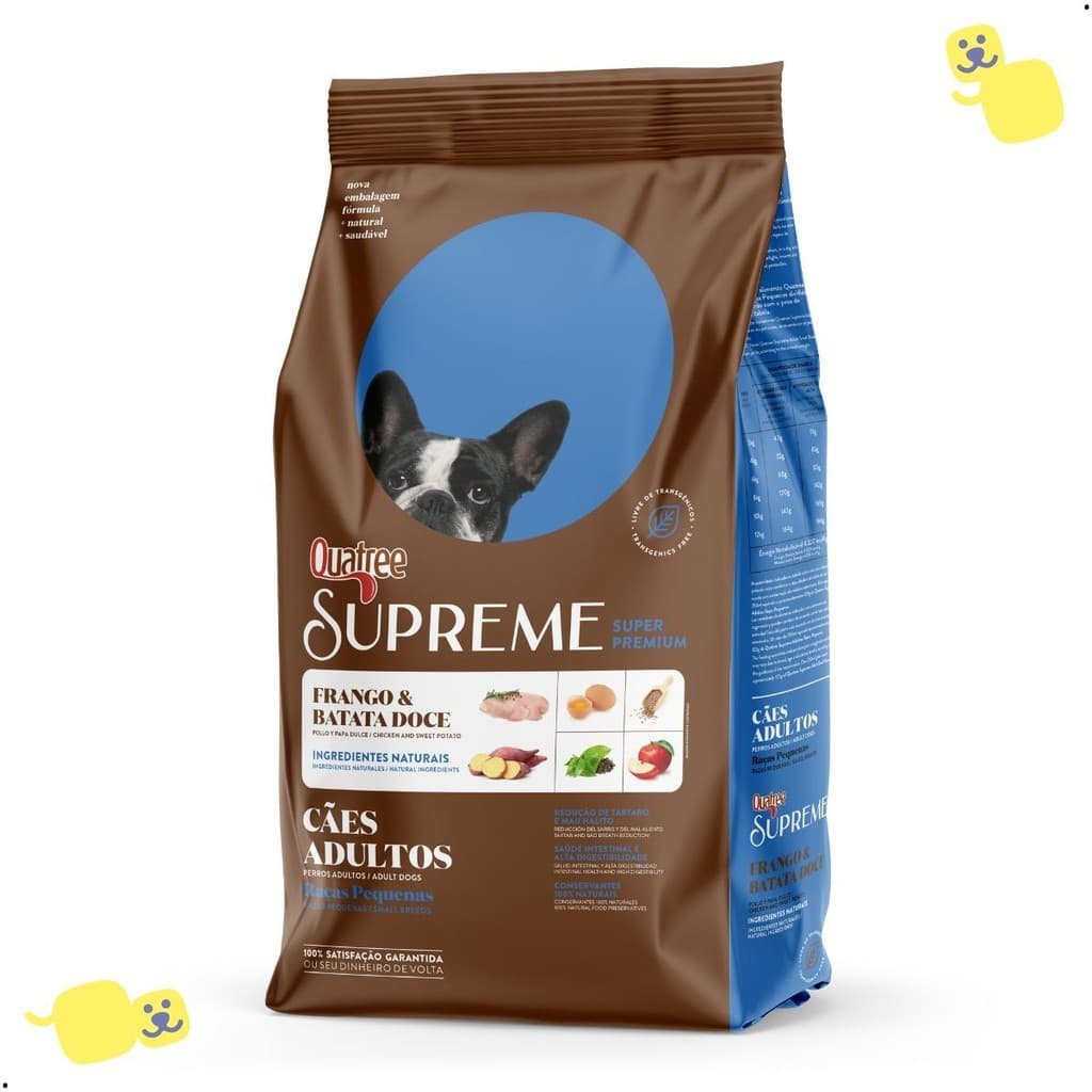 Ração Quatree Supreme 10,1Kg Cães Adultos Raças Pequenas Alimento Frango e Batata Doce Cachorro Dog