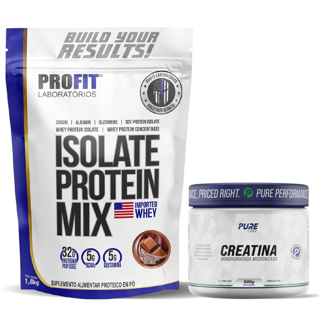 Kit Whey Isolate  Protein 1,8Kg Chocolate + Creatina 500g Pure Athletic