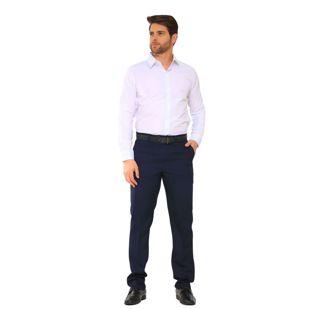 KIT Masculino 2 peças- Camisa Social Slim Branca e Calça Social Azul Marinho