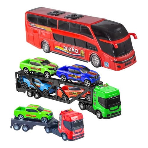Kit 8 Brinquedos de Menino Caminhão Cegonha + Caminhão Guincho + Ônibus + Carrinhos Infantil Criança