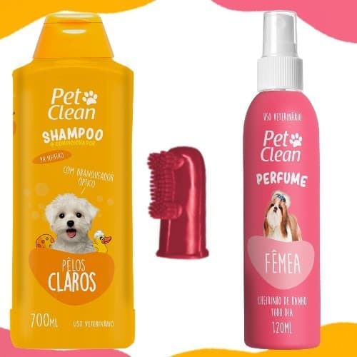 Kit Shampoo Condicionador Pet - 500 ml + Perfume + Escova de Dente de Silicone para Cachorro e Gato Pet