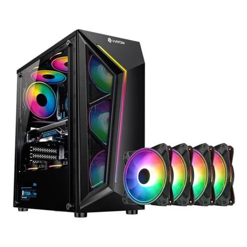 Gabinete Gamer Hayom, Com 4 Fan, Sem Fonte, ATX, Lateral Em Vidro Temperado, Preto - Gb1713