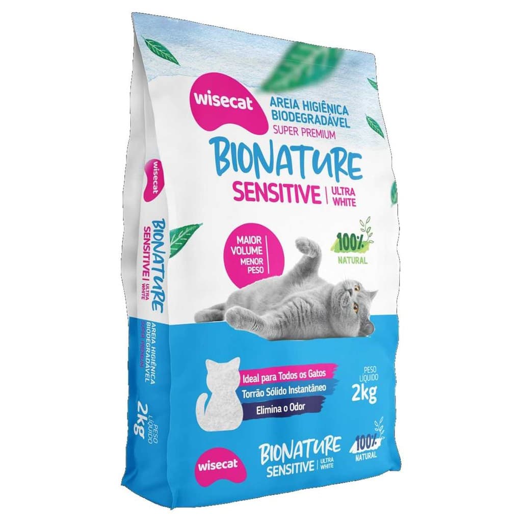 Areia Sanitária Para Gatos Wisecat Bionature Sensitive 2kg