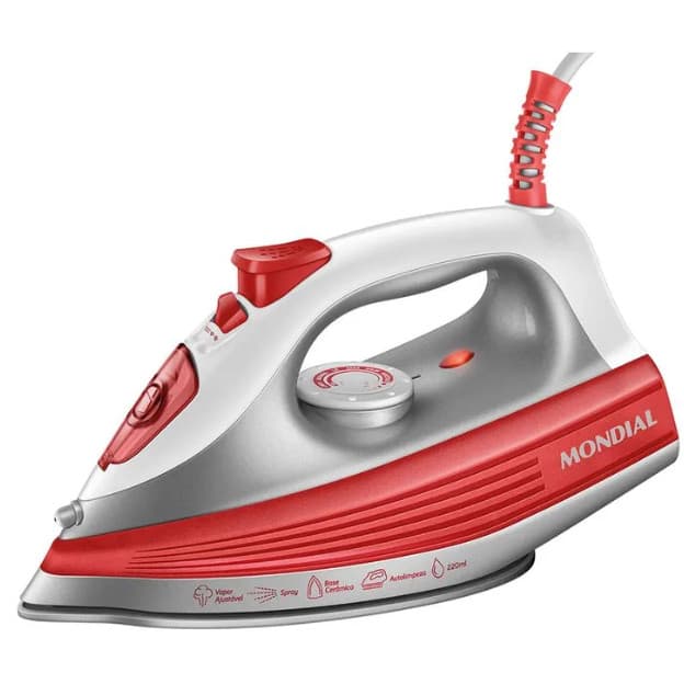 Ferro De Passar A Vapor Mondial Ceramic Turbo Luxx Red 1200W  127V