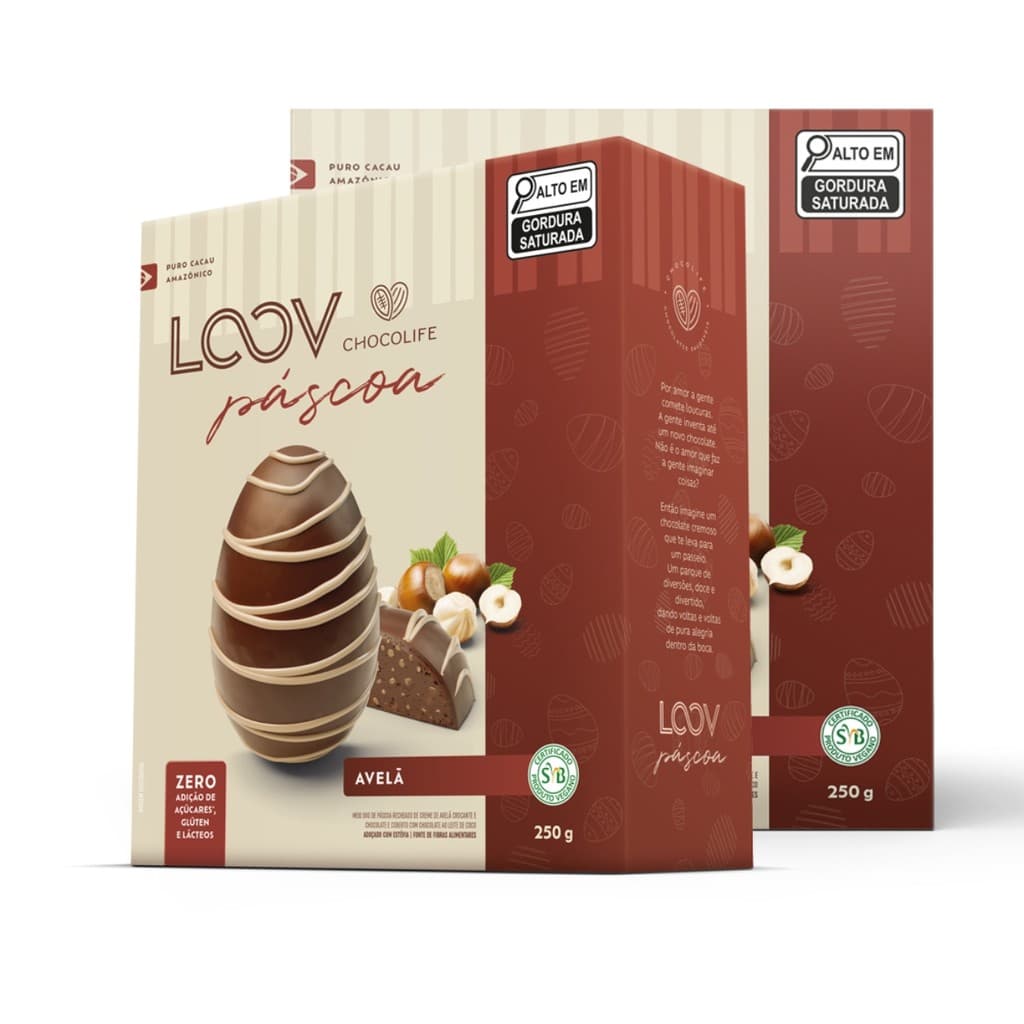 Combo 2 Meio Ovo De Páscoa Recheado Avelã Zero Açúcar 250g Chocolife Saudável Vegano 0 Açúcar Glúten Gordura Trans