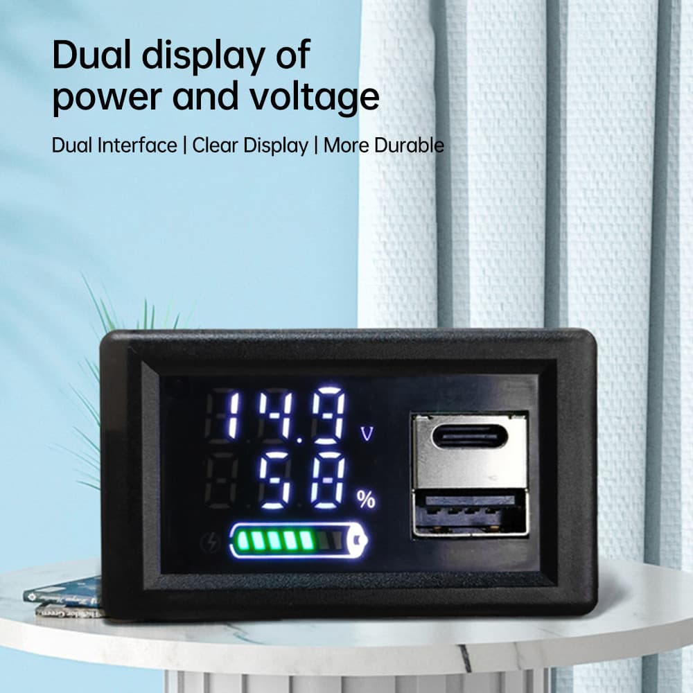 VOKTTA ZFX-3079 Bateria Ácida De Lítio Universal LED Indicador De Potência De Display Digital Duplo Voltímetro De Interface Dupla DC 9 ~ 24V