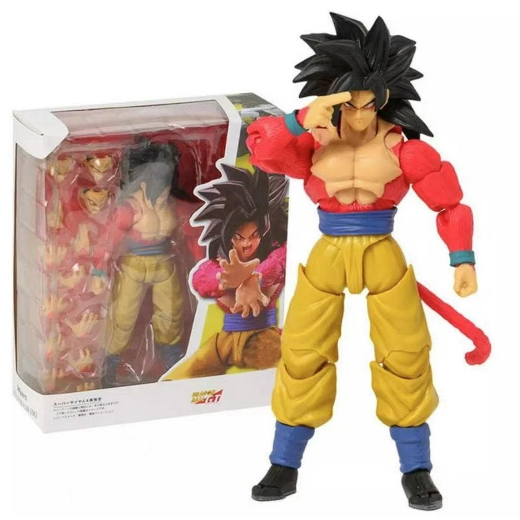 Boneco Goku SSJ 4 Articulado 15 cm + Acessorios Action Figure