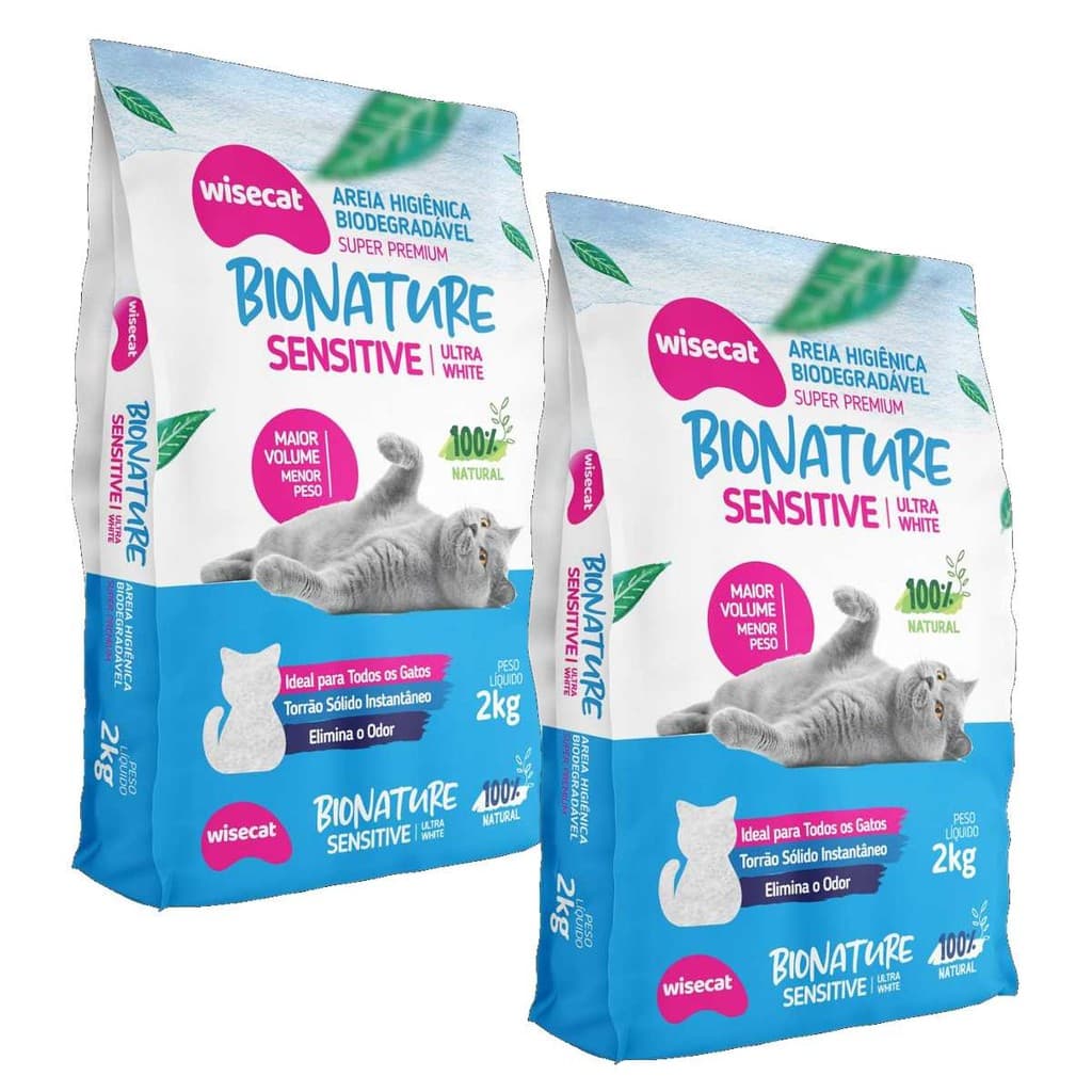 Kit 2 Areia Sanitária Para Gatos Wisecat Bionature Sensitive 2kg