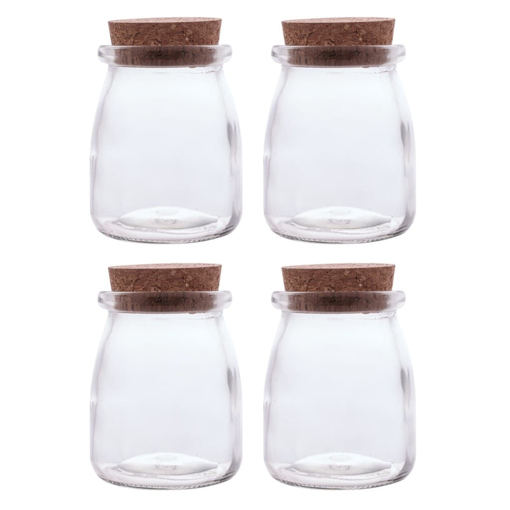 Kit 4 Potes De Vidro Borossilicato 190ml Multiuso Com Tampa Rolha Porta Temperos Condimentos Grãos Organizadores Cozinha
