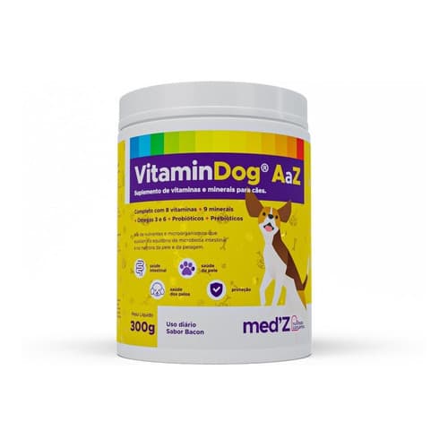 VITAMINDOG A A Z MED'Z SUPLEMENTO PARA CACHORRO VITAMINAS MINERAIS ÔMEGA 3 E 6 E PROBIÓTICOS VITAMINA 300G