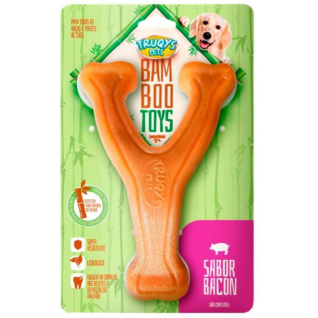 Mordedor Osso M Forquilha Fibra Bambu Natural Sabor Bacon Truqys Bamboo