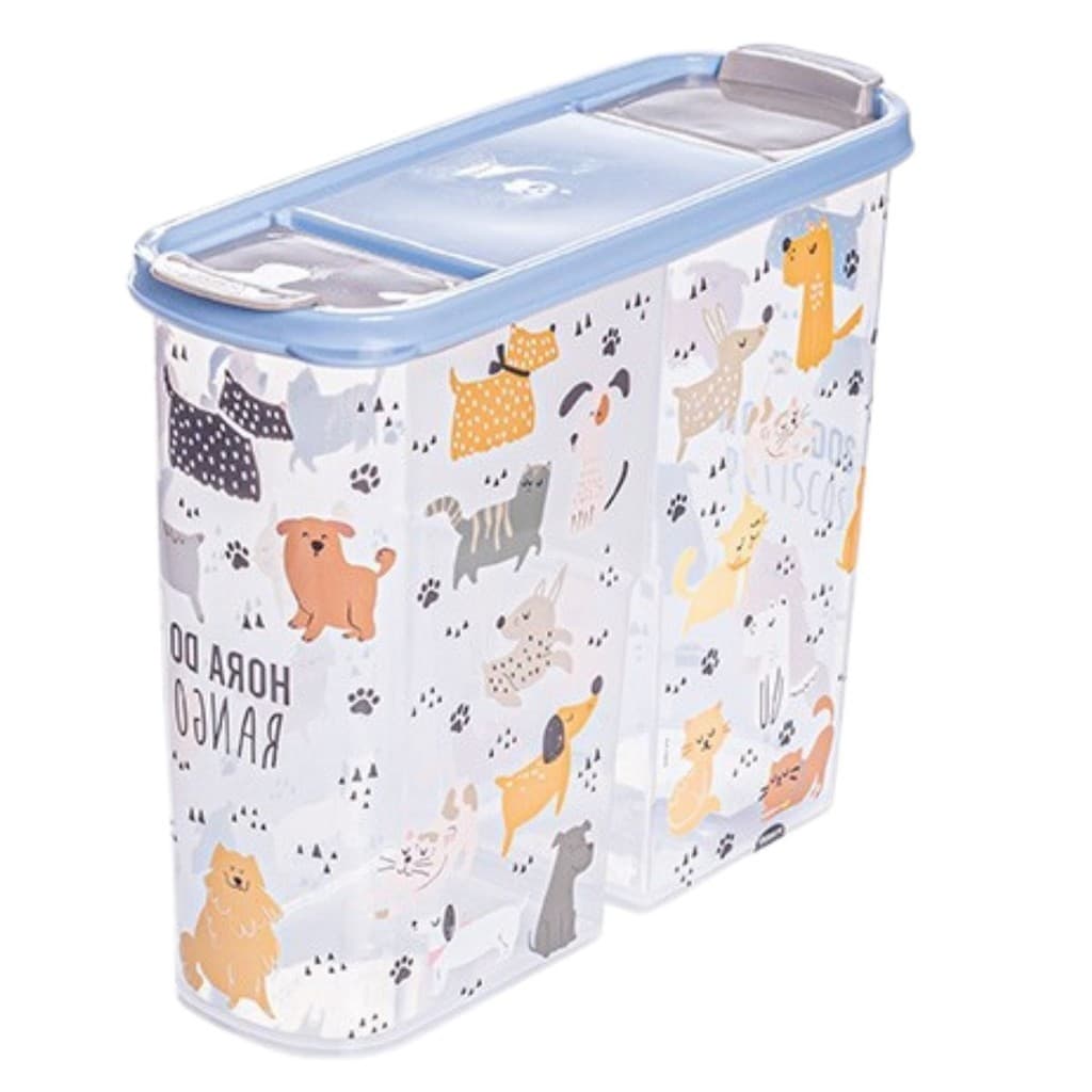 Porta Ração Pote Guarda Tudo Alto Pet 2,4 kg Container de Ração Estampado Gatos e Cachorros Plasútil