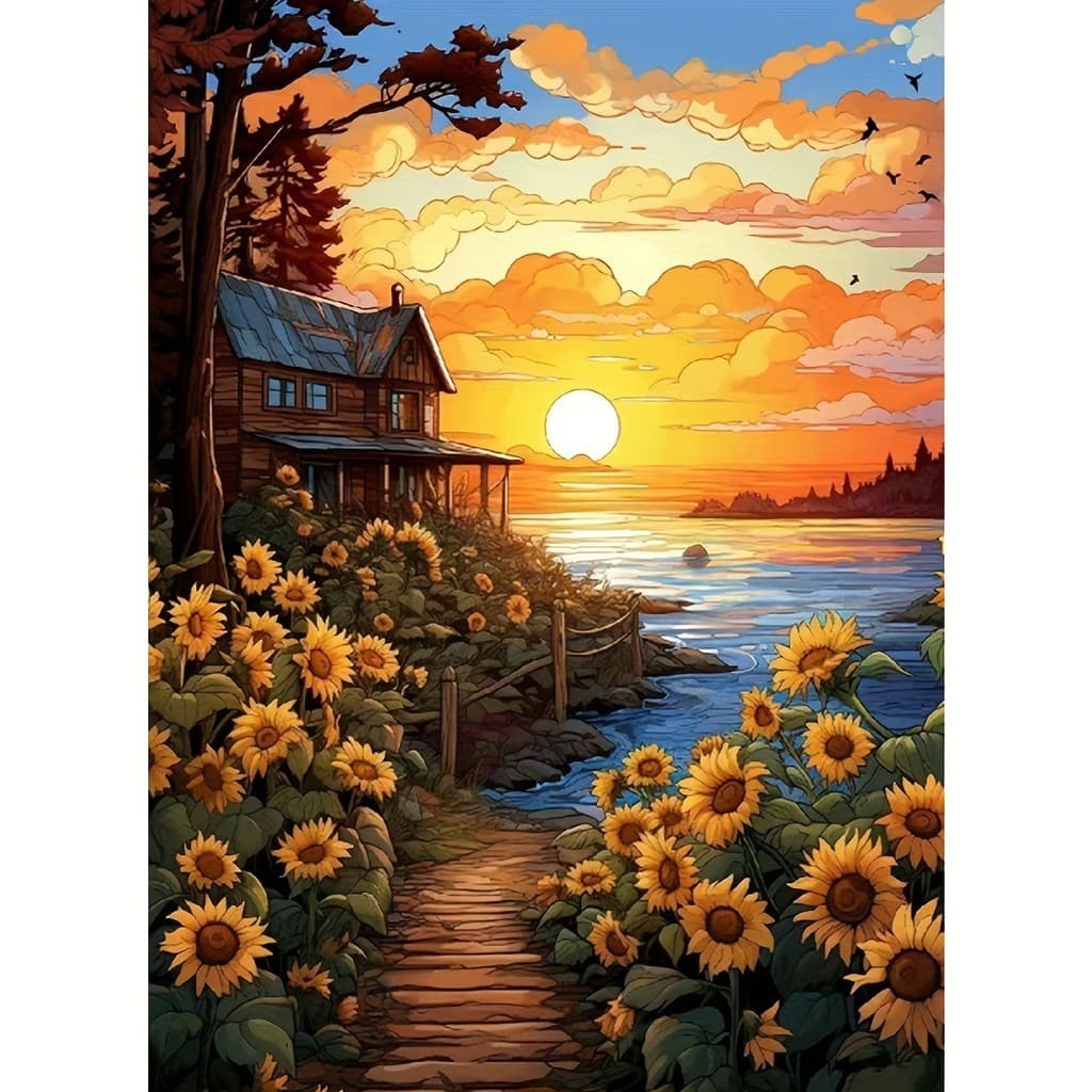 Kit De Pintura Com Diamante Paisagístico De 1 Peça , 5D DIY Full Round Conjunto Artificial Inlay Adequado Para Arte De Decoração De Parede Doméstica , Sem Moldura