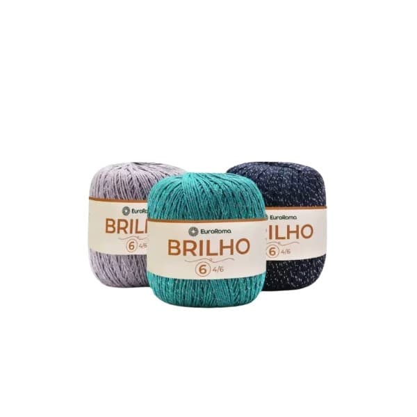 Barbante EuroRoma Brilho Prata 400g Nº6 | Fio com Fita Metalizada para Crochê e Tricô | Macio, Resistente e Várias Cores