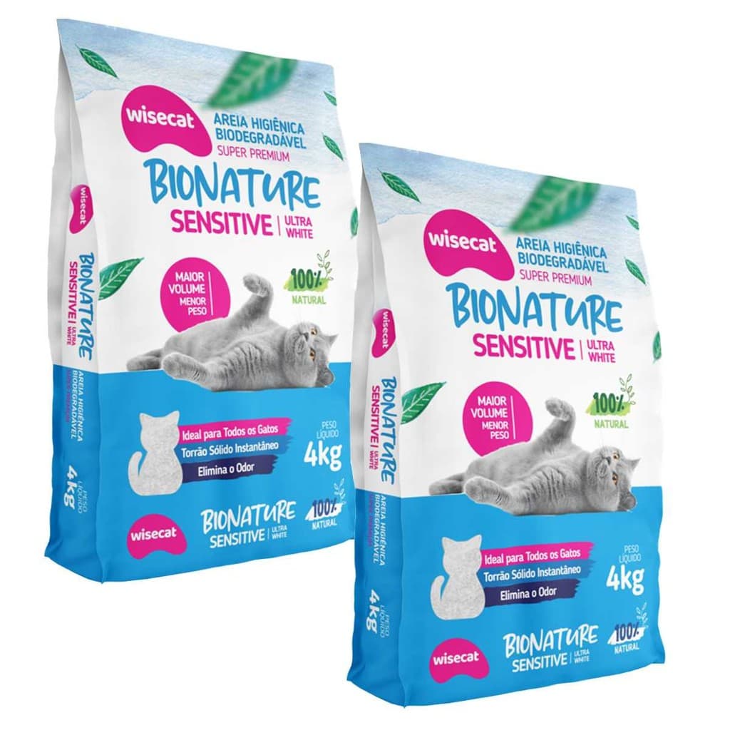 Kit 2 Areia Sanitária Para Gatos Wisecat Bionature Sensitive 4kg