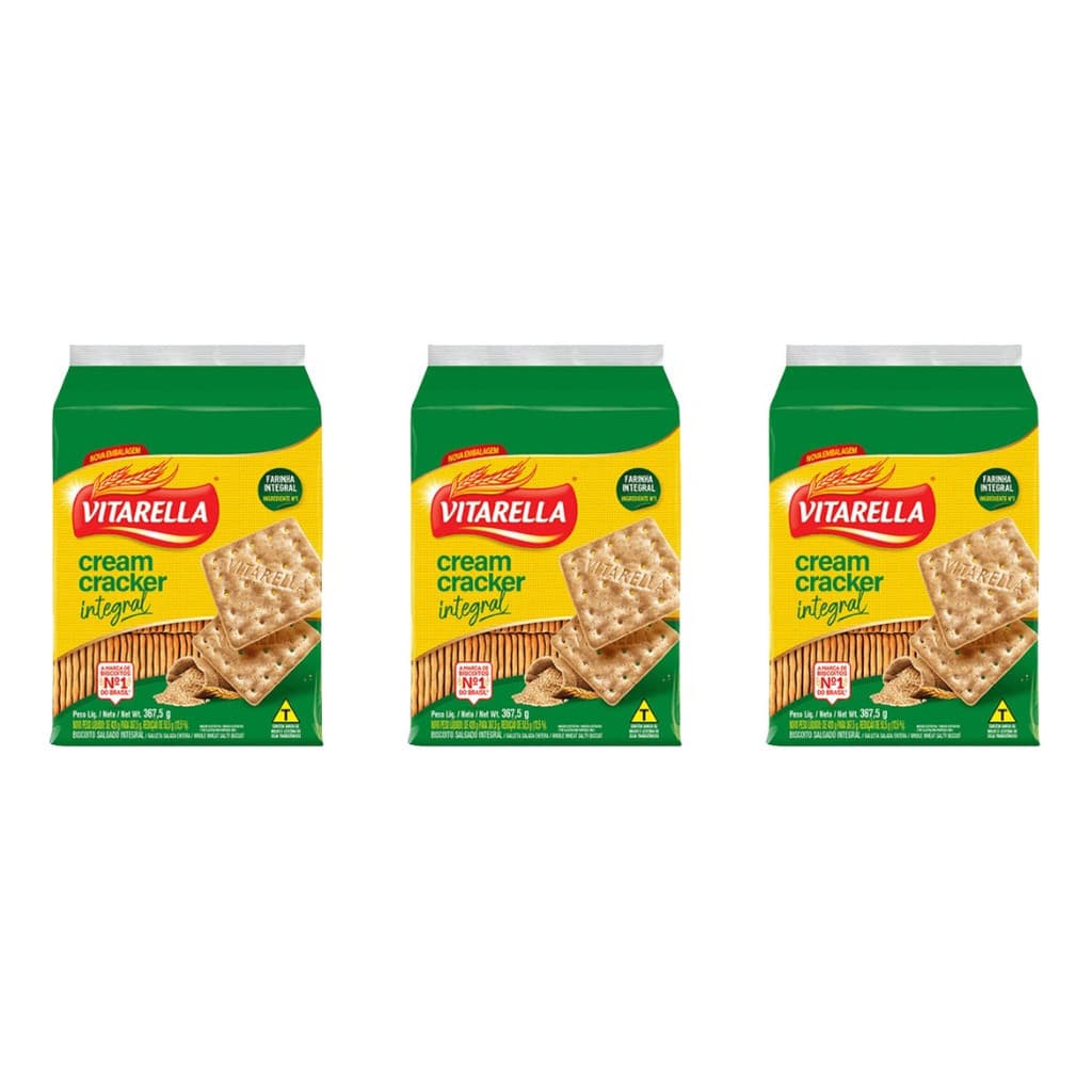 KIT 3 Bolacha Biscoito INTEGRAL VITARELLA - Escolha Mais Saudável 350g