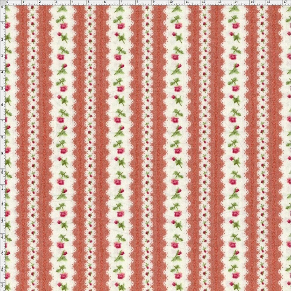 Tecido Estampado para Patchwork - Millyta Four Seasons Listrado Rose com Rosas (0,50x1,40)