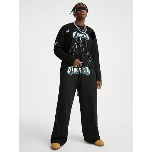 Conjunto de moletom de Manga Longa com Estampa de Relâmpago e Calça  moletom, para Homens moda urbana  lançamento