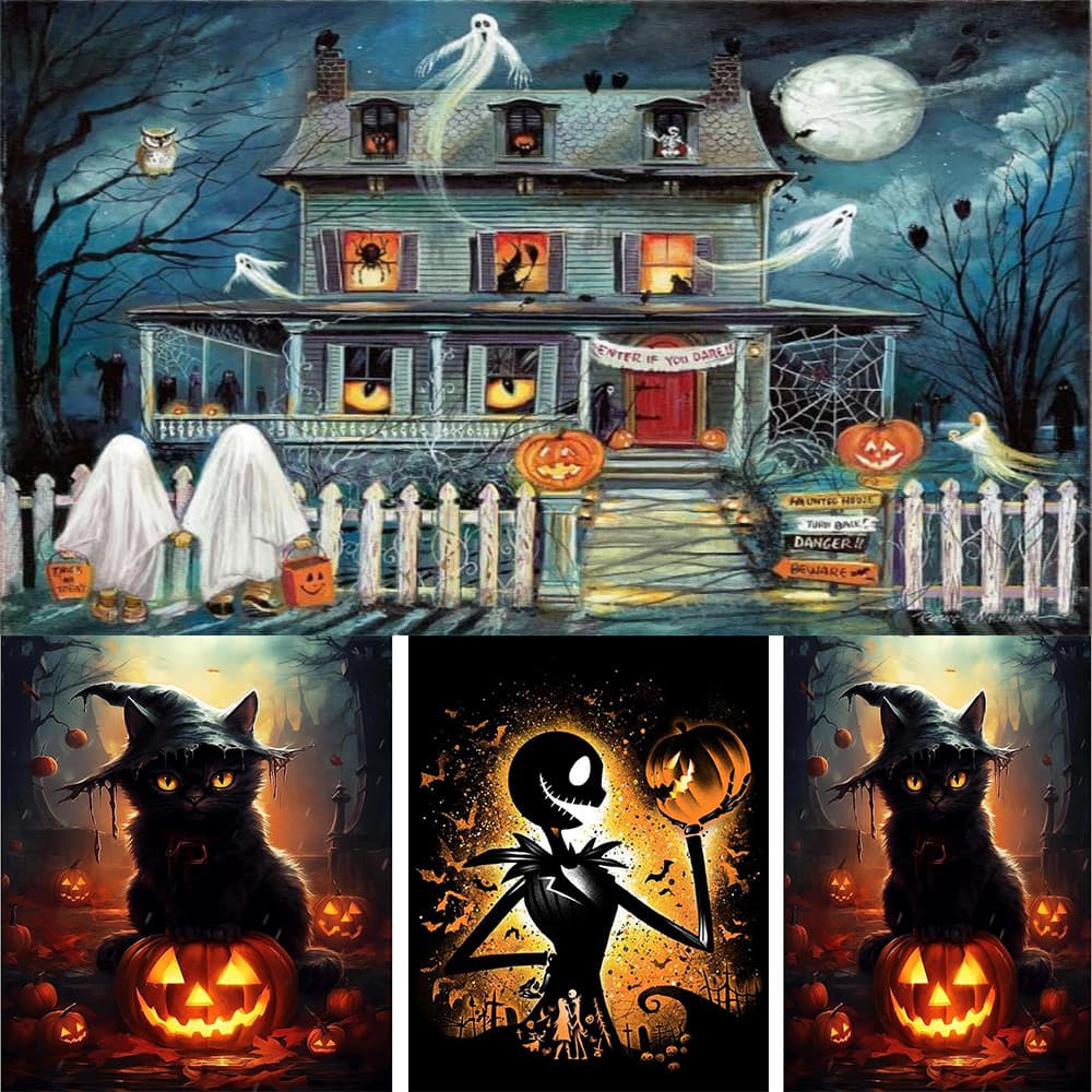 Um Conjunto De Kit De Pintura De Diamante Com Padrão De Halloween , 5D DIY , Em Tela De Mosaico , Artesanato Para Arte D