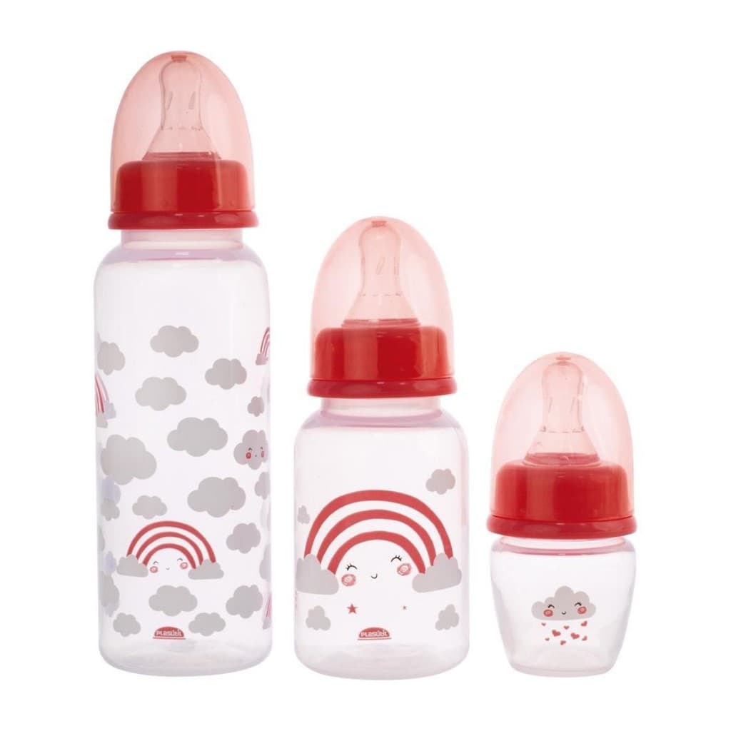Kit 3 Mamadeiras Meses Fases RN Bebê Criança Rosa Sistema Anticólica Arco íris Silicone Anatômica
