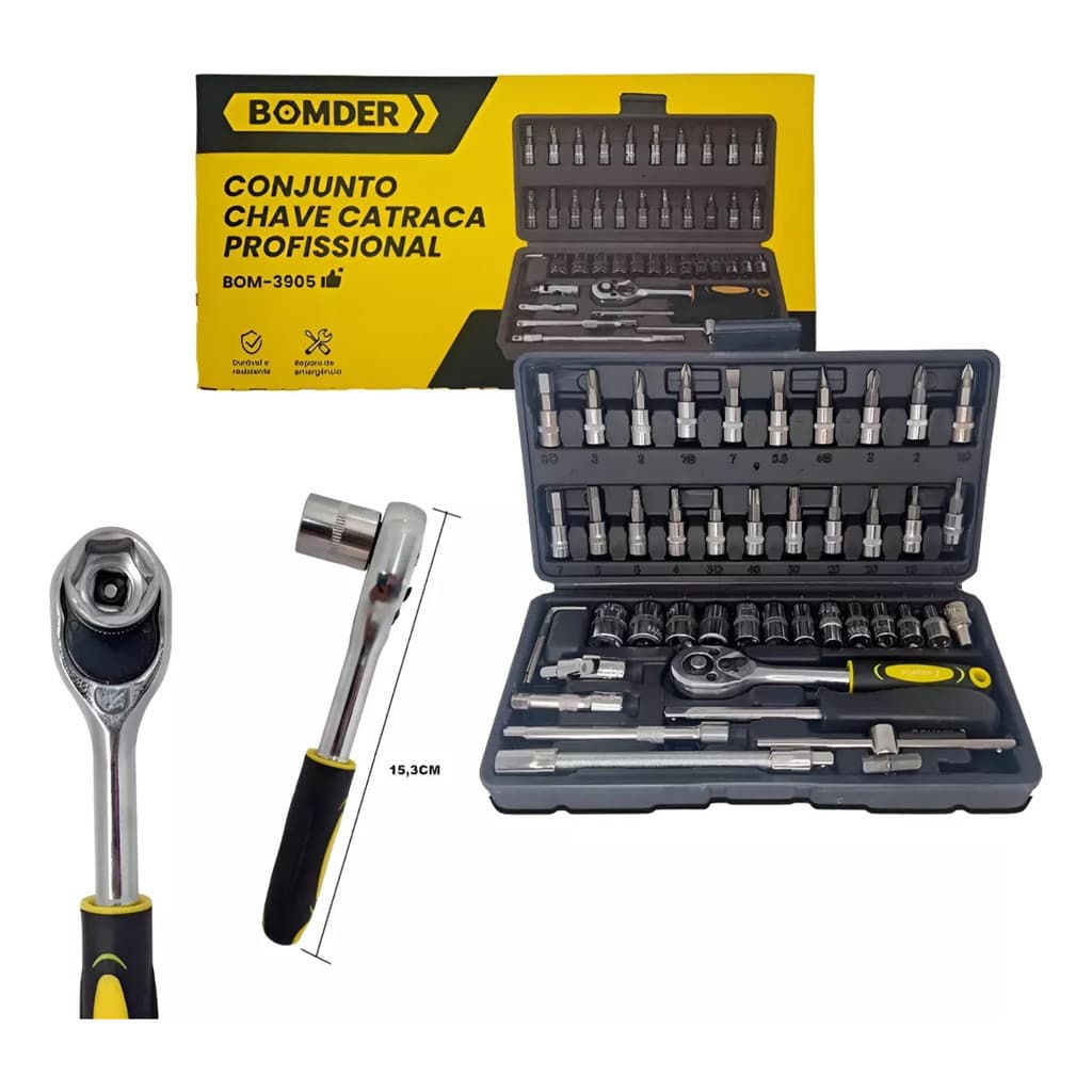 Kit de Chaves Catraca Profissional Soquete Jogo de 46 Peças Sextavado Allen chave de Fenda