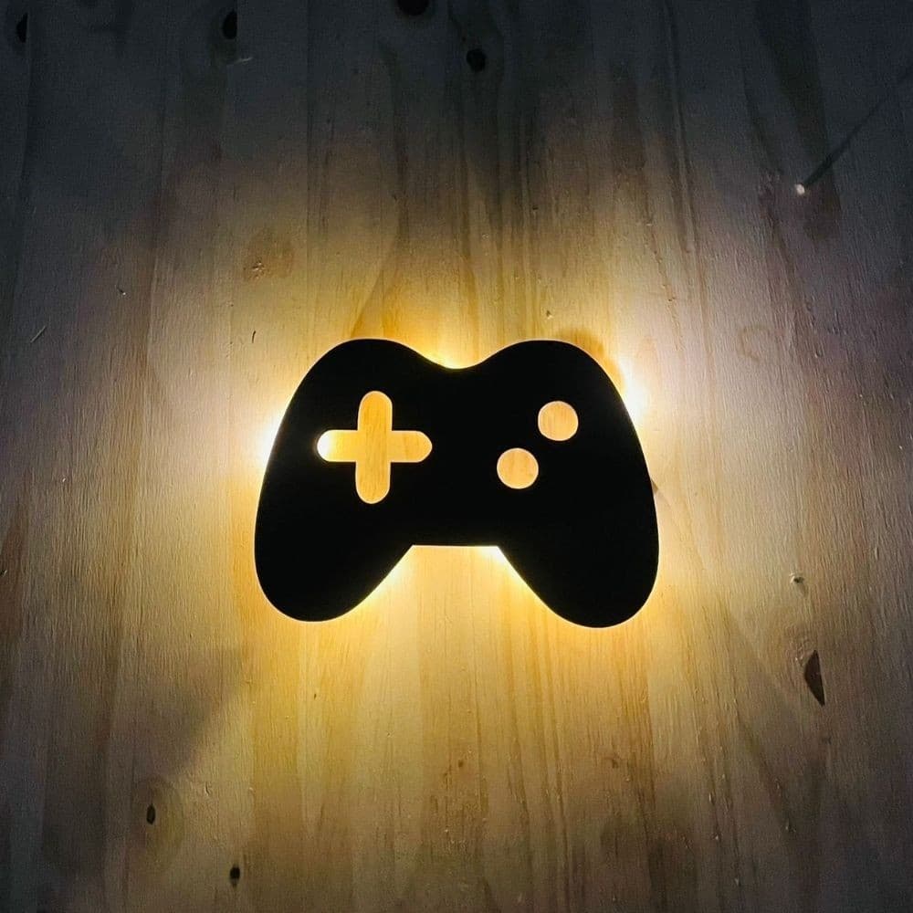 Luminária de Parede Controle Video Game Abajur LED MDF Decoração