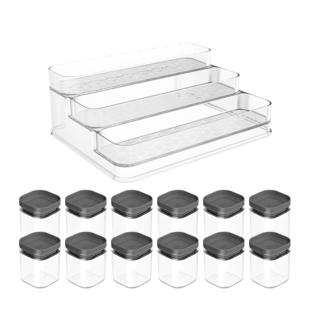Organizador Multinível Acrílico Multiuso + 12 Potes Organizadores Herméticos 150ml UZ - Cores