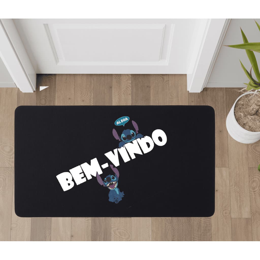 Tapete de Entrada Antiderrapante para Porta Casa Sala Quarto Bem Vindo Lilo & Stitch