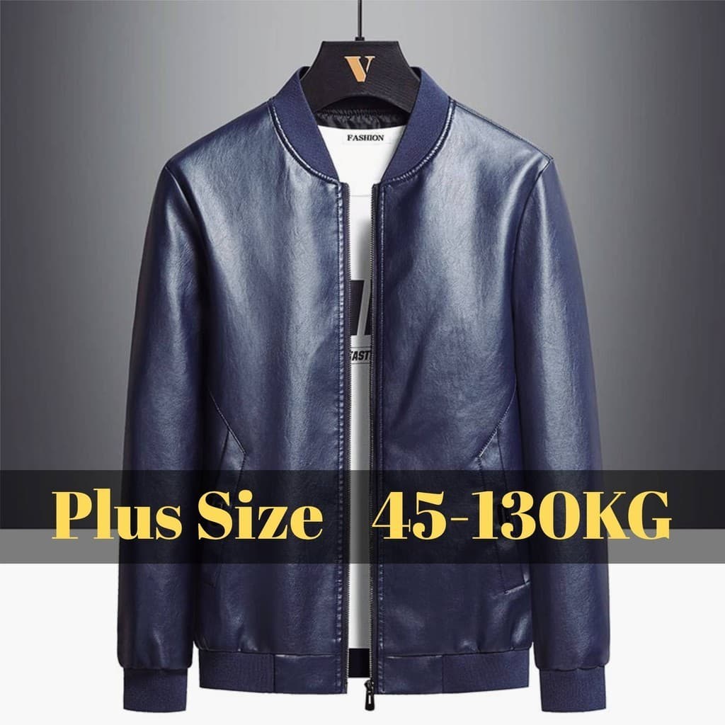 45-130KG Plus Size Masculino Casual Gola Zíper Jaqueta De Couro Casaco