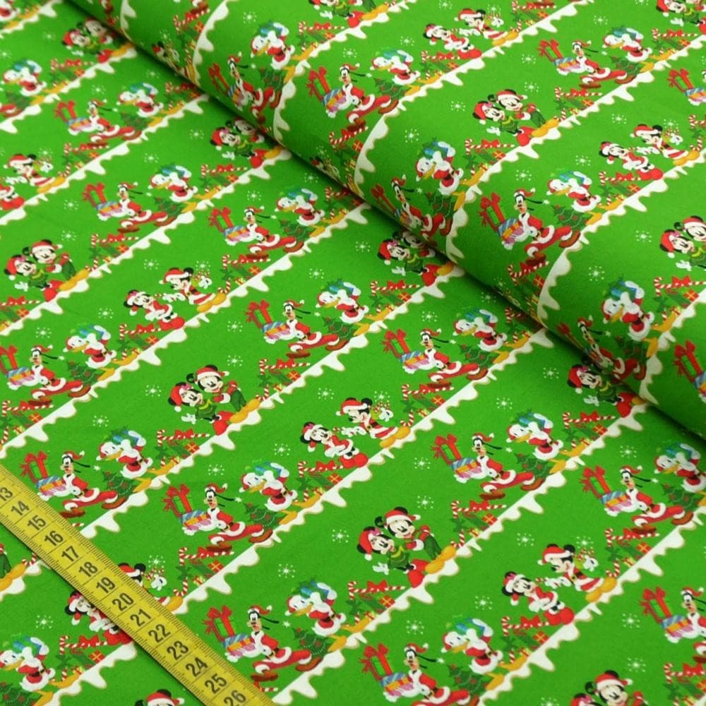Tecido Estampado para Patchwork - Natal Disney: Mickey e Minnie Verde (0,50X1,40)